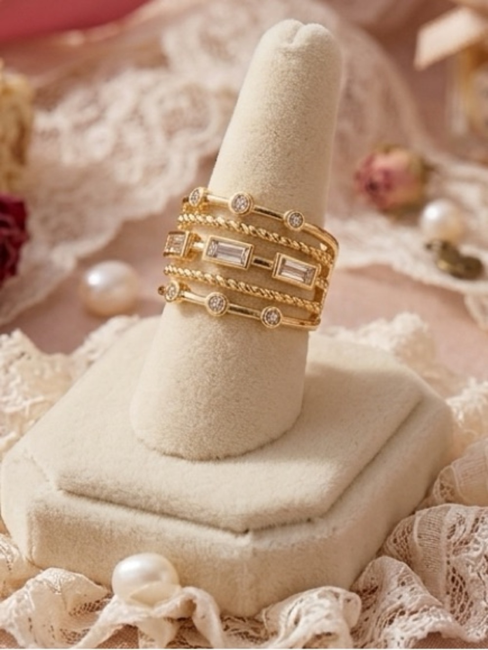Gold Plated Multi-Row Adjustable Statement Ring Boho Glam Trendy Regal Soft Girl